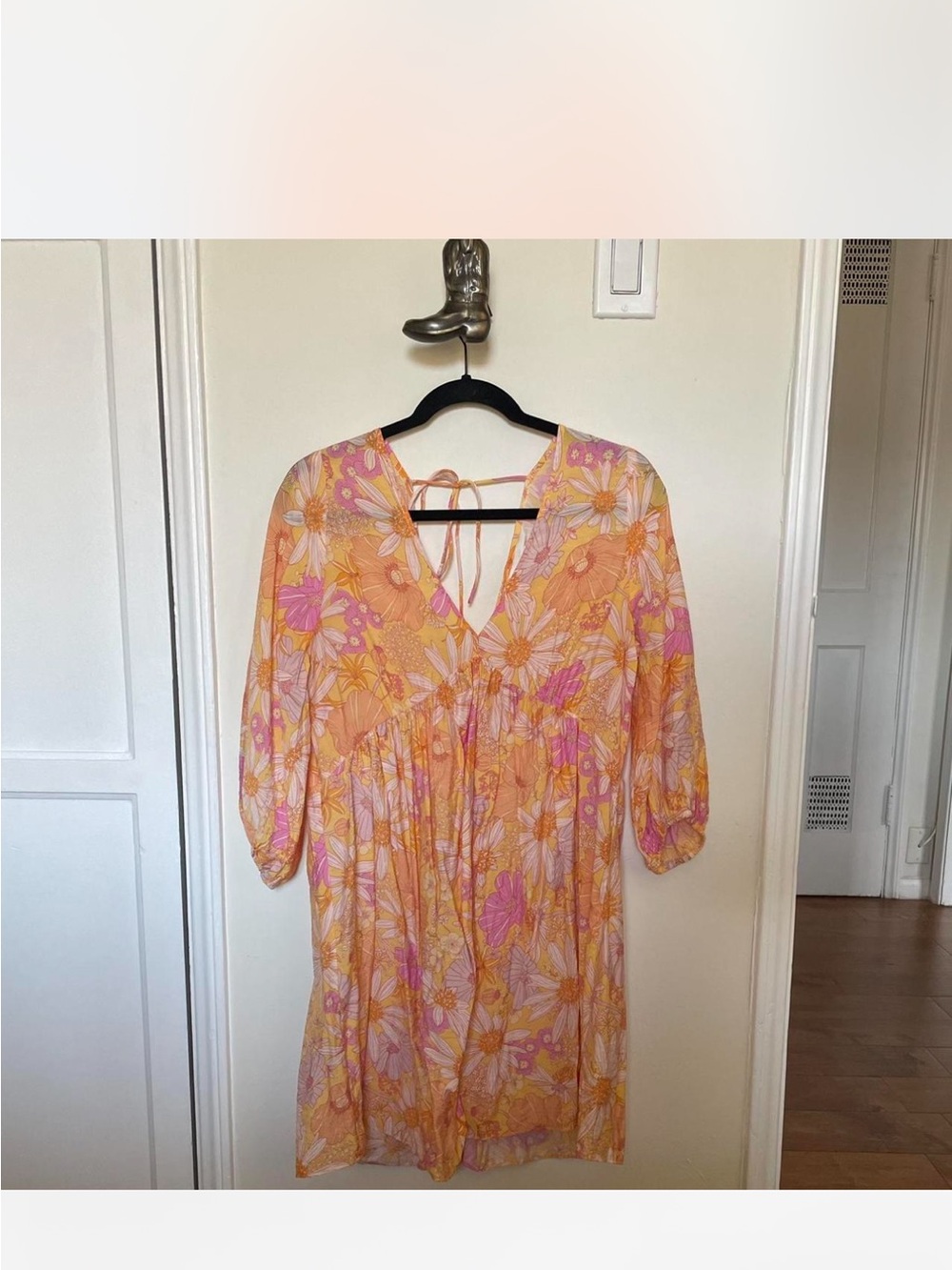 H&M Pink & Orange Floral V-Neck Mini Dress